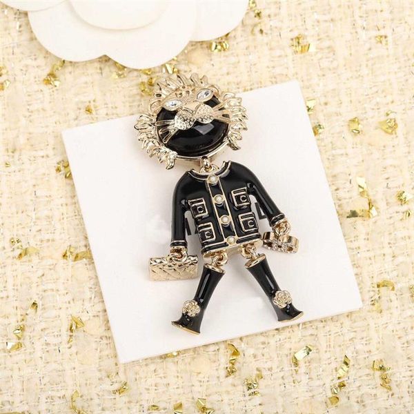 

2022 charm brooch with black enamel color and crystal beads for women wedding jewelry gift have box stamp ps7473183v, Golden