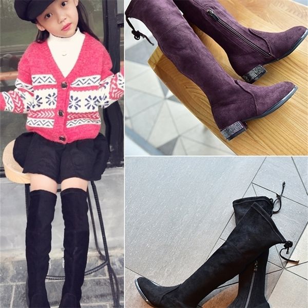 Meninas sobre as botas de joelho Spring Autumn Boots Fashion Boots Little Girl Princess Shoes High Children Boots Students LJ201201