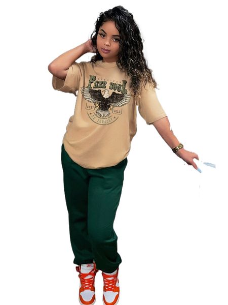 

eagle & letter graphic oversized tee f9ic#, White