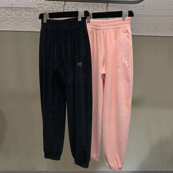 

women's jumpsuits & rompers designer []2021 autumn and winter new aw dawang family elastic high waist suede letter legged leisure sport, Black;white