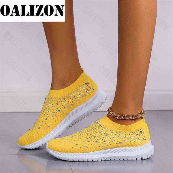 

flats sports shoes sneakers 2022 new spring summer designer crystal mesh casual loafers running breathable vulcanized shoes y220608, Black