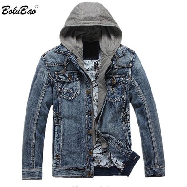 

bolubao new men denim jackets autumn winter men's street trend solid color hooded jacket male fashion brand denim jacket coats t200502, Black;brown