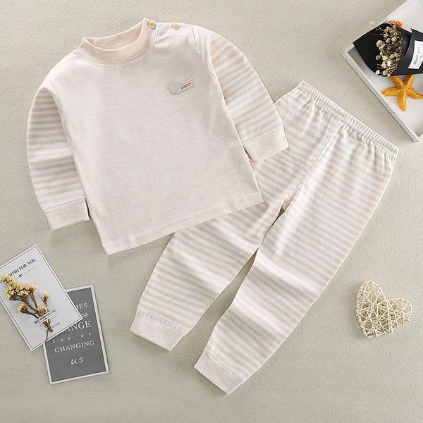 Baby designer Set di abbigliamento per ragazzi e ragazze Set di pigiami Puro cotone O-Collo Fibbia Lana Moda normale Solid Sleepwear Suit Pigiama Manica lunga Top e pantaloni Kids choth