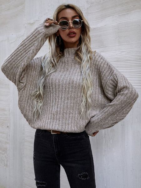 

mock neck batwing sleeve rib-knit sweater s7ru#, White;black