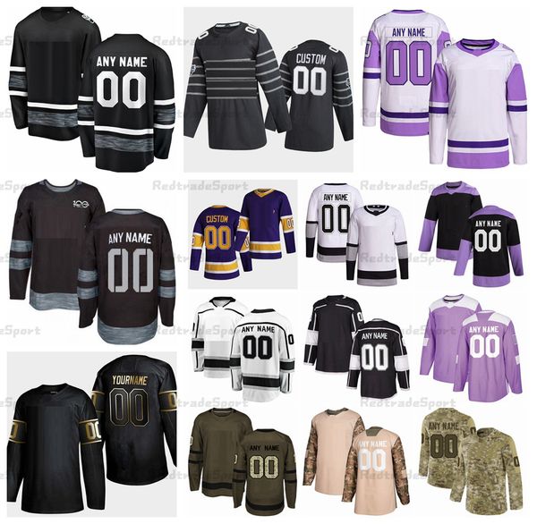

2021 reverse retro customize 33 viktor arvidsson 6 olli maatta hockey jerseys 9 adrian kempe 19 alex iafallo byfield danault camo veterans d, Black;red