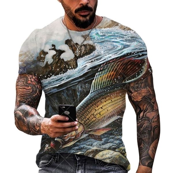 

summer outdoor 3d printing fishing pattern fish patttern mens tshirt round neck short sleeve loose oversized t shirts tee 220607, White;black