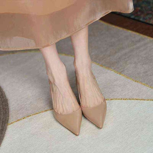 

sandals french temperament high heels back empty single shoes women pointed thin pumps womens sandals 220704, Black