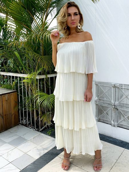 

joyfunear layered pleated flounce bardot dress y9ua#, Black;gray