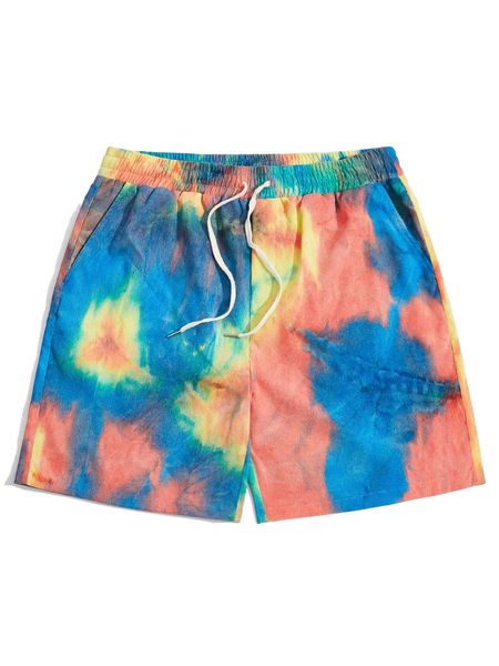 

extended sizes men tie dye slant pockets shorts u4n9#, White;black