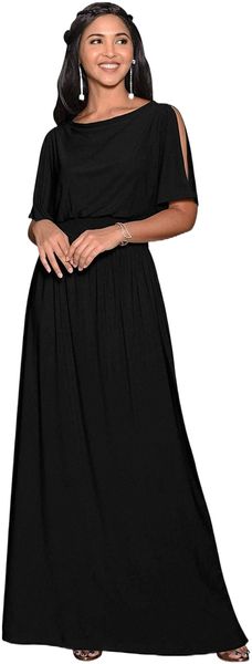 

koh womens split sleeves smocked elegant cocktail long maxi dress v8ef#, Black;gray