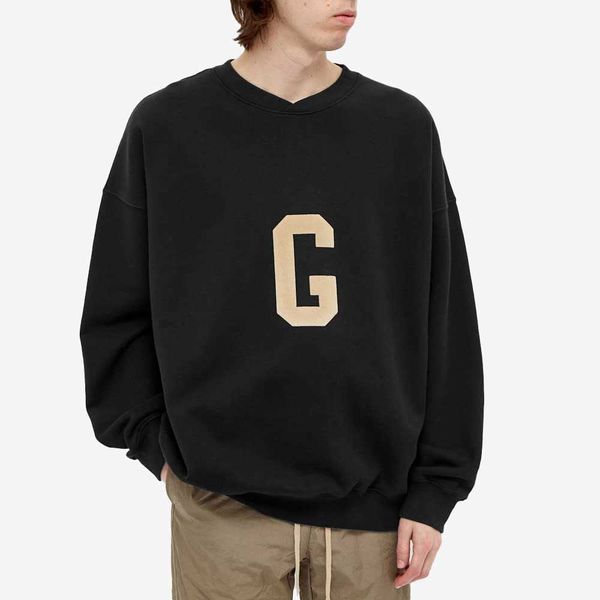 

of god 7th season fear 7 letter flocking print pullover crew neck sweater for men and women, Black