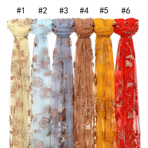 

fashion embroidery lace flower hijab scarf shawls for women luxurious lady pashmina foulard muslim headscarf wraps headband, Blue;gray