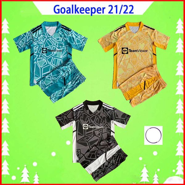 

kids kit with shorts 21 22 man mens sets goalkeeper soccer jerseys boys suit de gea sancho pogba utd 2021 2022 man suits football, Black