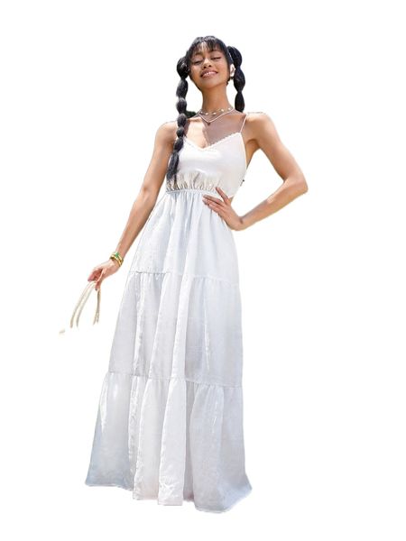 

lace up backless ruffle hem cami dress t41u#, Black;gray