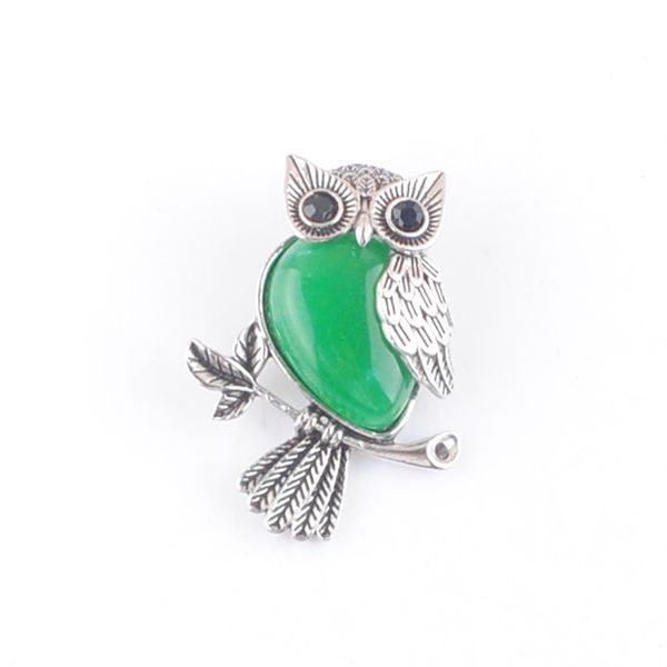 

green jade cute pendants retro ancient copper plated owl charm natural stone beads for jewelry making wholesale dn4542, Silver