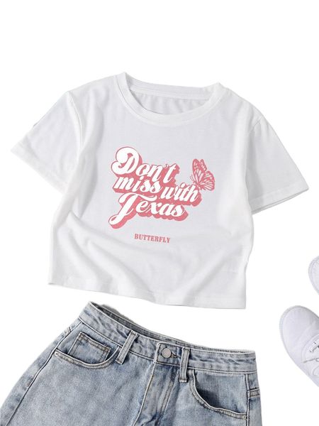 

slogan & butterfly print tee m4fg#, White