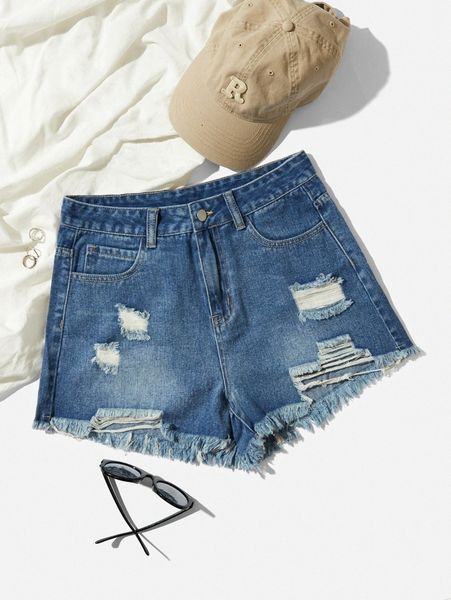 

ripped frayed raw trim denim shorts s2ij#, White;black