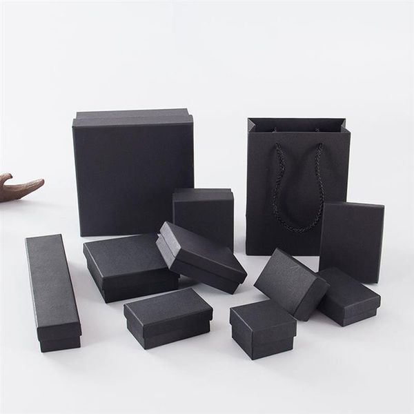 Geschenkpapier-Schmuckset-Box aus Pappe für Ring-Halskette, rechteckig, hellbraunes, mit Kraftbaumwolle gefülltes Papier, Ohrringe-Box