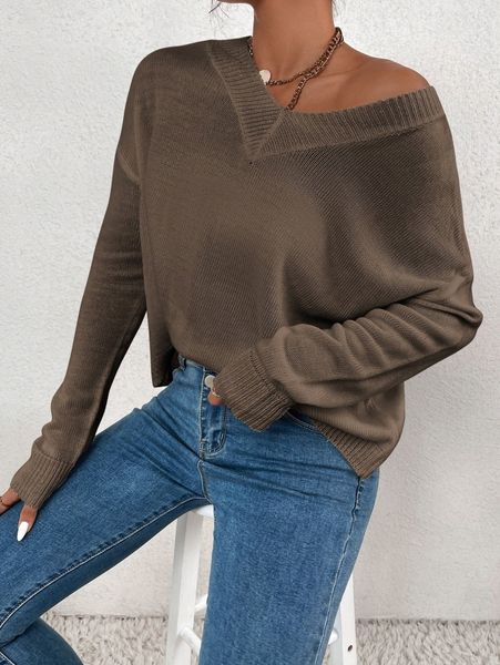 

drop shoulder solid sweater k78d#, White;black