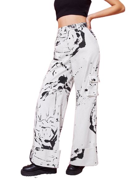 

x ary villa tie dye flap pocket pants r1n0#, Black;white