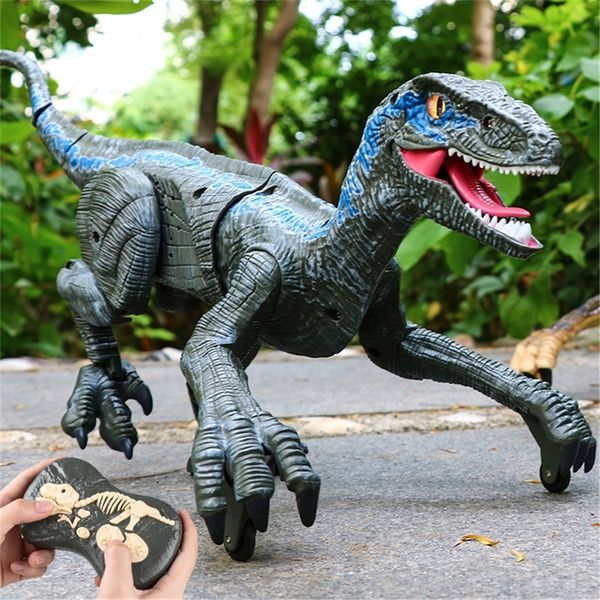 Elektrischer Dinosaurier Raptor Velociraptor Fernbedienung Spielzeug Roar Walking Light Tiermodell Kinderspiele Jungen Geschenke 220630