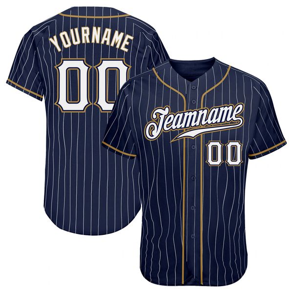 

custom navy white pinstripe white-old gold authentic baseball jersey, Blue;black
