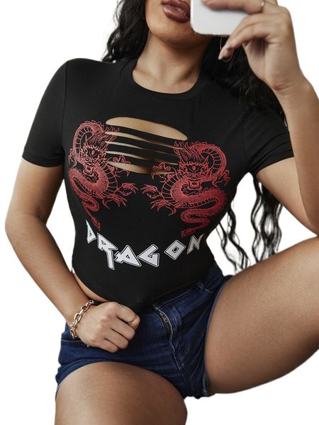 

sxy dragon and l.etter graphic distressed c.rop tee 99bj#, White