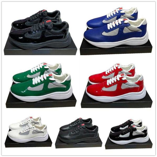 

men fashion casual shoes america's cup designer sneakers patent leather and nylon luxury sneakers mens shoe, Black