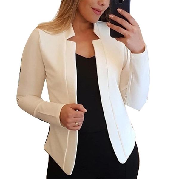 

fall fashion women solid color long sleeve stand collar slims fit blazer coat womens clothing blazers fashion long sleeve suits 220705, White;black
