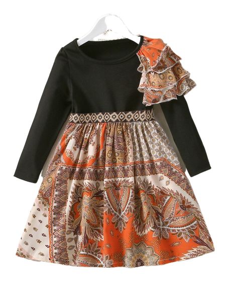 

toddler girls plants print layered ruffle trim dress v5ah#, Black;white