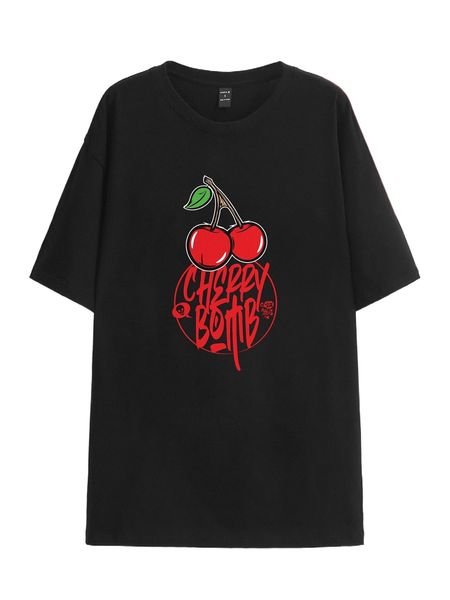 

x deerokone cherry & slogan graphic tee x4jr#, White