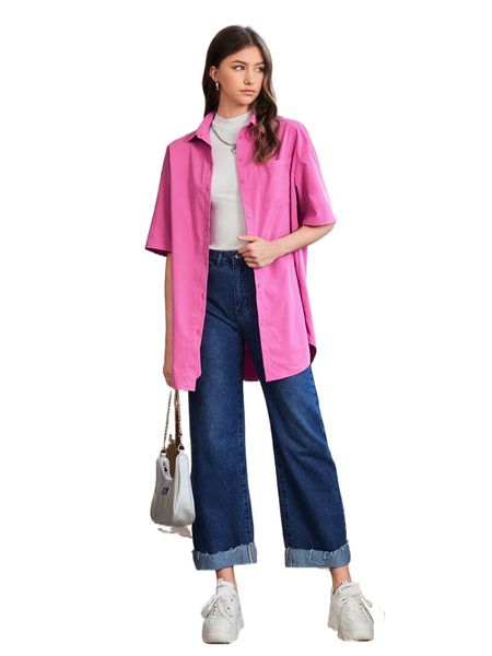 

patched pocket drop shoulder blouse u3yt#, White