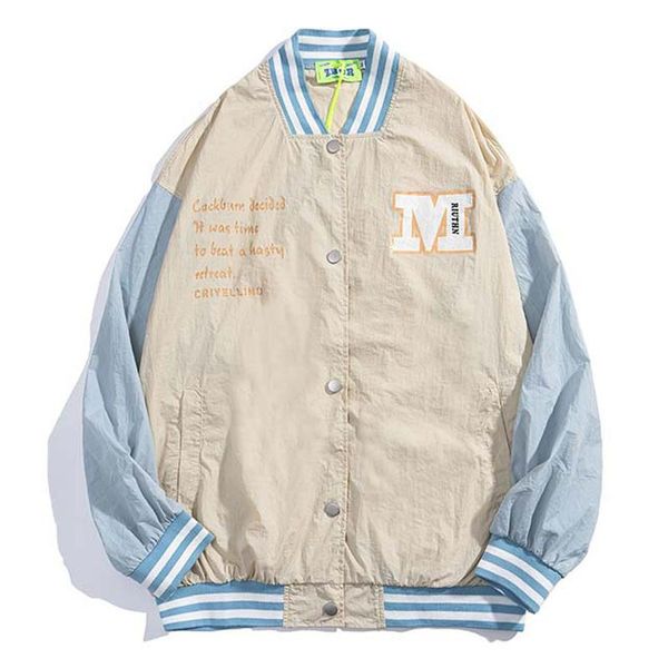 Jaquetas masculinas High Street Baseball Jacket Men Splice Letter Print Varsity Vintage Liew Causal Casal Casal College Green 2022