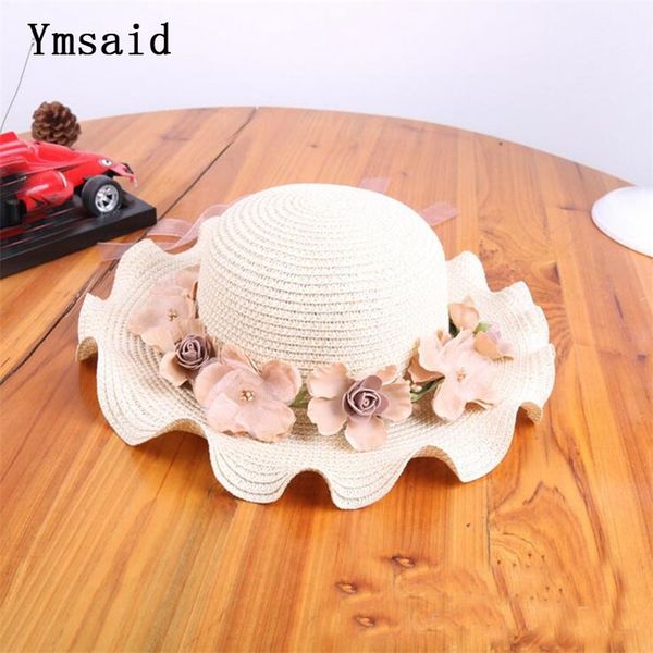 Meninas chapéus de verão chapéu de sol do bebê com flores Kids Summer Hat Wave Brim Sunbonnet Crianças Chapéus de palha 220608