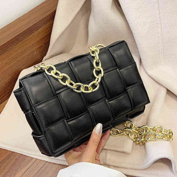 

fashion chain braided frosted portable square bag pu 2021 fashion luxury designer shoulder messenger bag texture women's bag x220331