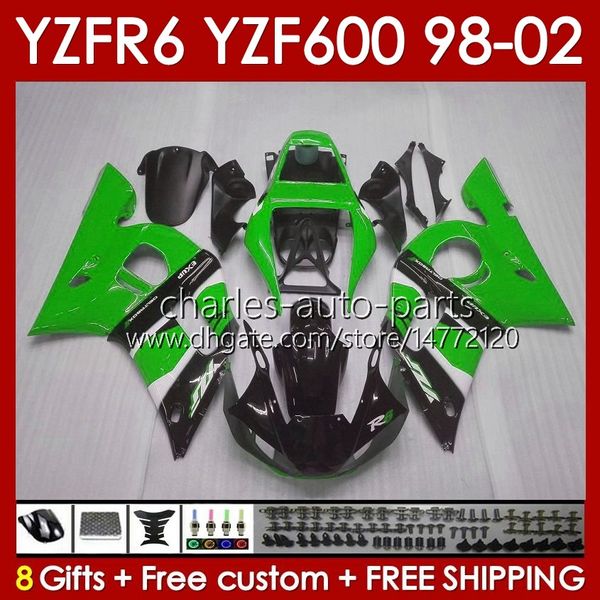 Kit corpo per YAMAHA YZF R6 R 6 98-02 YZFR6 98 99 00 01 02 Carrozzeria 145No.102 YZF 600 CC YZF-600 Telaio YZF-R6 YZF600 600CC 1998 1999 2000 2001 2002 Carene ABS verde stock