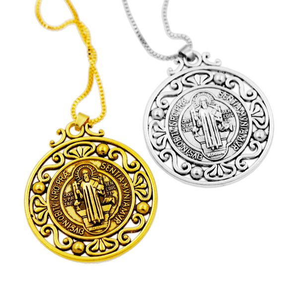 Retro Medalla de San von Nursia Patron Medaille Anhänger Halsketten Herren Halskette N1787 24 Zoll 2 Farben gegen Böse keltisch-katholischer religiöser Schmuck