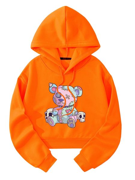 

skull and cartoon graphic thermal lined drawstring hoodie 19uo#, Black