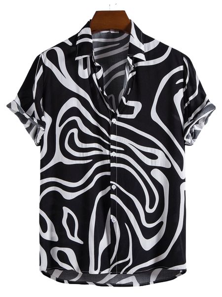 

men random graphic print high low hem shirt 43xr#, White;black