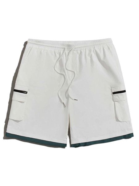 

men drawstring waist flap pocket 2 in 1 cargo shorts d1gs#, White;black
