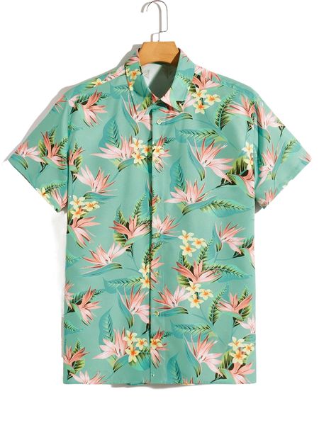 

men tropical print shirt g45f#, White;black
