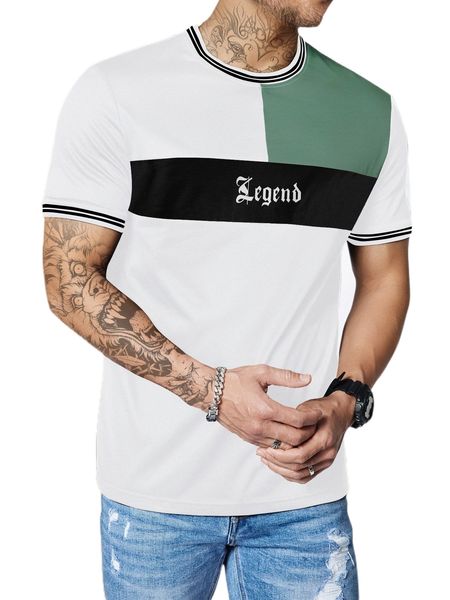 

men color block letter graphic contrast trim tee 2866#, White;black