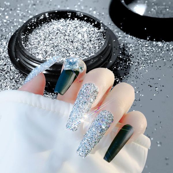 Nagelglitter 1PC Kristall Diamant Pulver Silber Farbe Glänzendes Pigment Holographische Glas Micro Bohrer Nägel Kunst Dekoration Werkzeuge Prud22