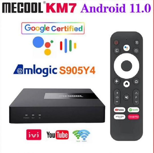 

mecool km7 tv box android 11 1t1r amlogic s905y4 2g 16g/4g 64g 100m lan dual wifi bt4.2 media player set box vs x96 max plus