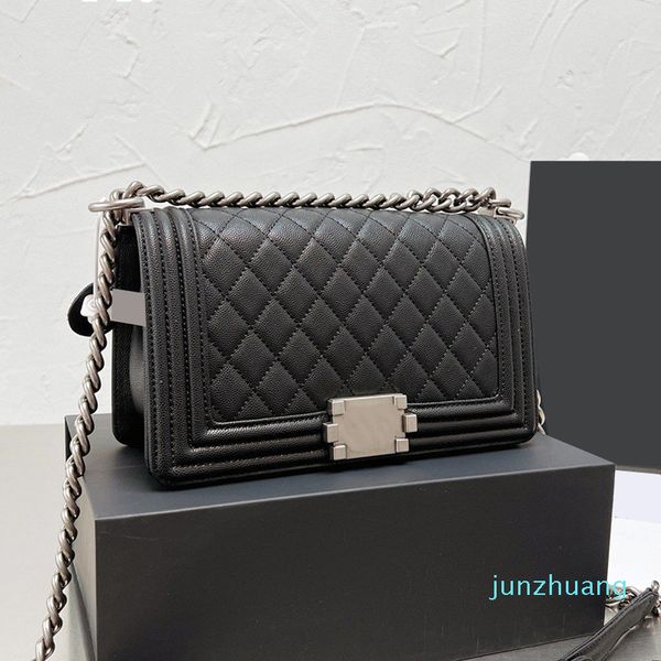 

2022 women 25cm classic medium flap boy bags caviar leather calfskin silver metal hardware chain strap cross body shoulder handbag designe