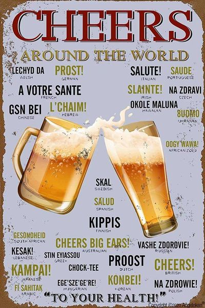 

new metal tin sign retro vintage cheers around the world drinking distressed aluminum sign for home coffee wall decor 8x12 inch