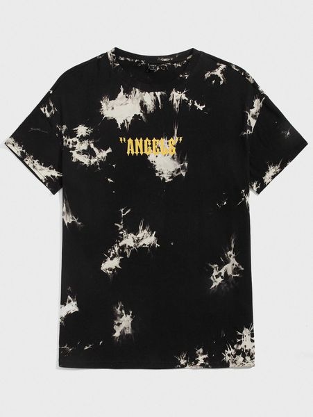 

men drop shoulder letter pattern tie dye tee d1bu#, White;black