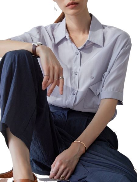 

dazy-less drop shoulder pocket patched shirt 145k#, White