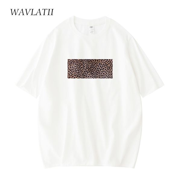 WAVLATII T-shirt da donna con stampa leopardata Lady White Black T-shirt casual a maniche corte per l'estate T-shirt da donna blu Top WT2119 220511