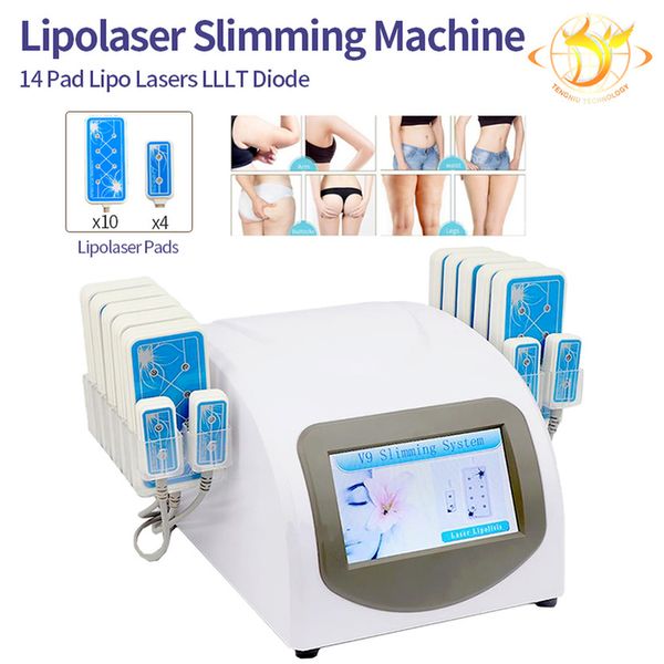 

portable 160mw burn laser lipo diode lipolysis weight loss slimming machine lllt cellulite 10 largepads 4 smallpad 635nm 650nm beauty equipm, Black